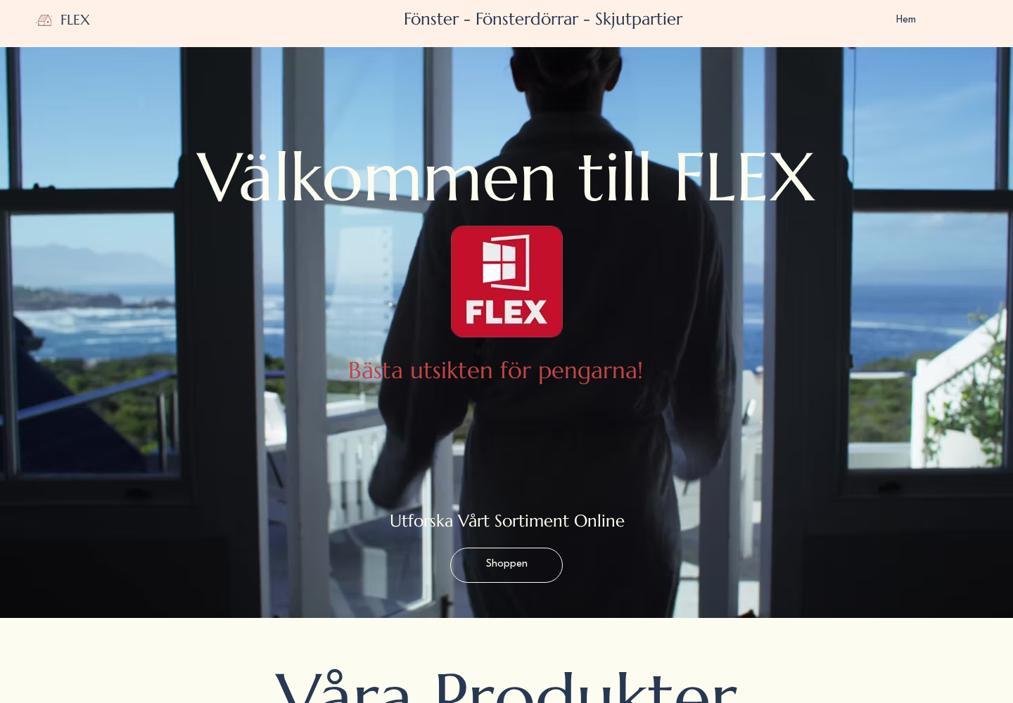 Startsidan för FLEX Fönsters webbplats.