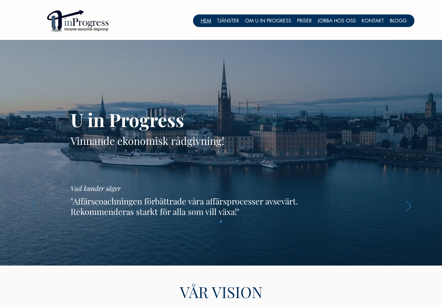 Startsidan för U in Progress webbplats.
