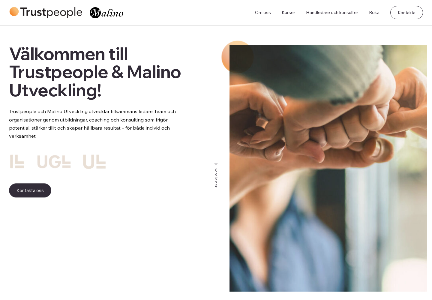 Startsidan för Trustpeople och Malino Utveckling.